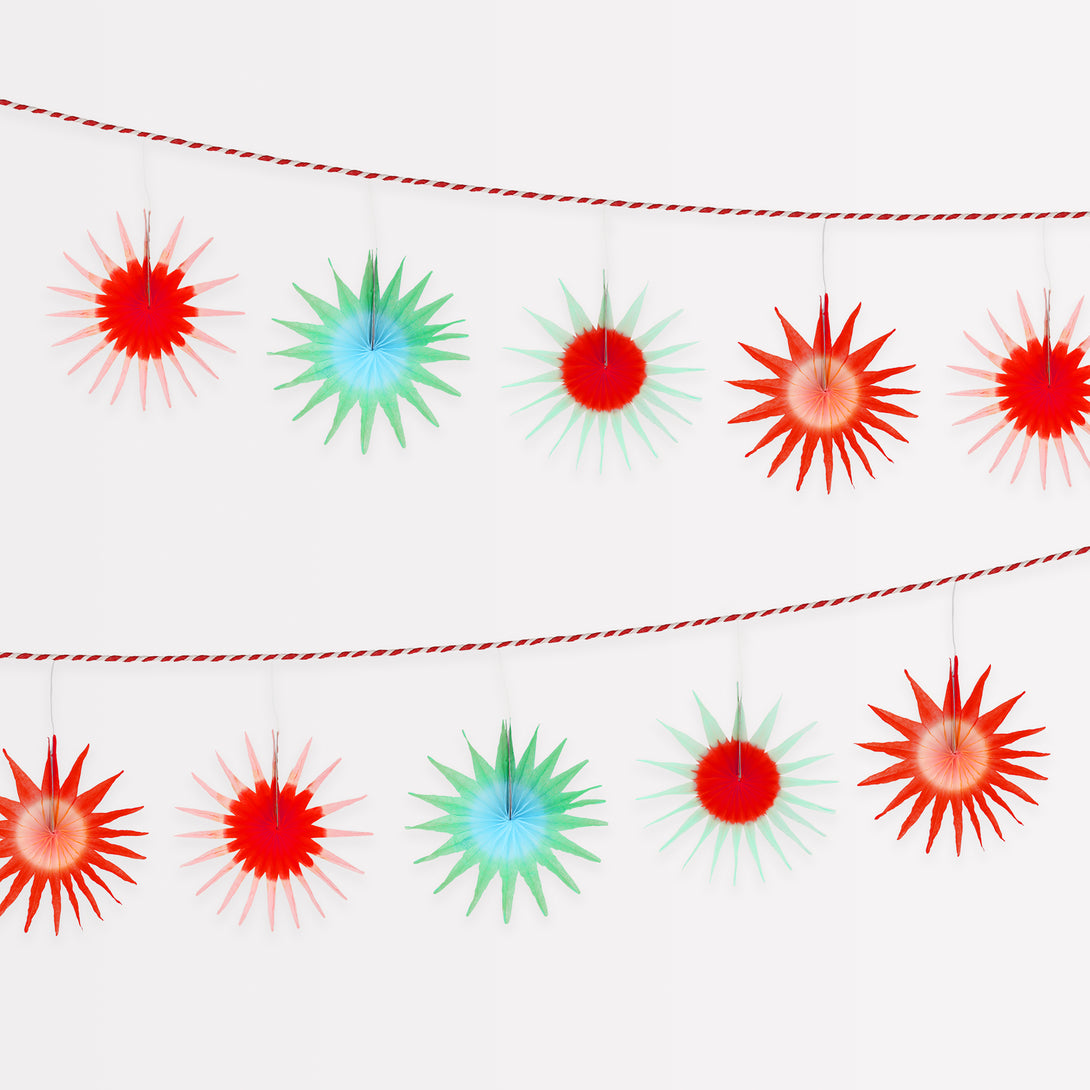 Our star garland, in bright colors, is the perfect modern Christmas garland.