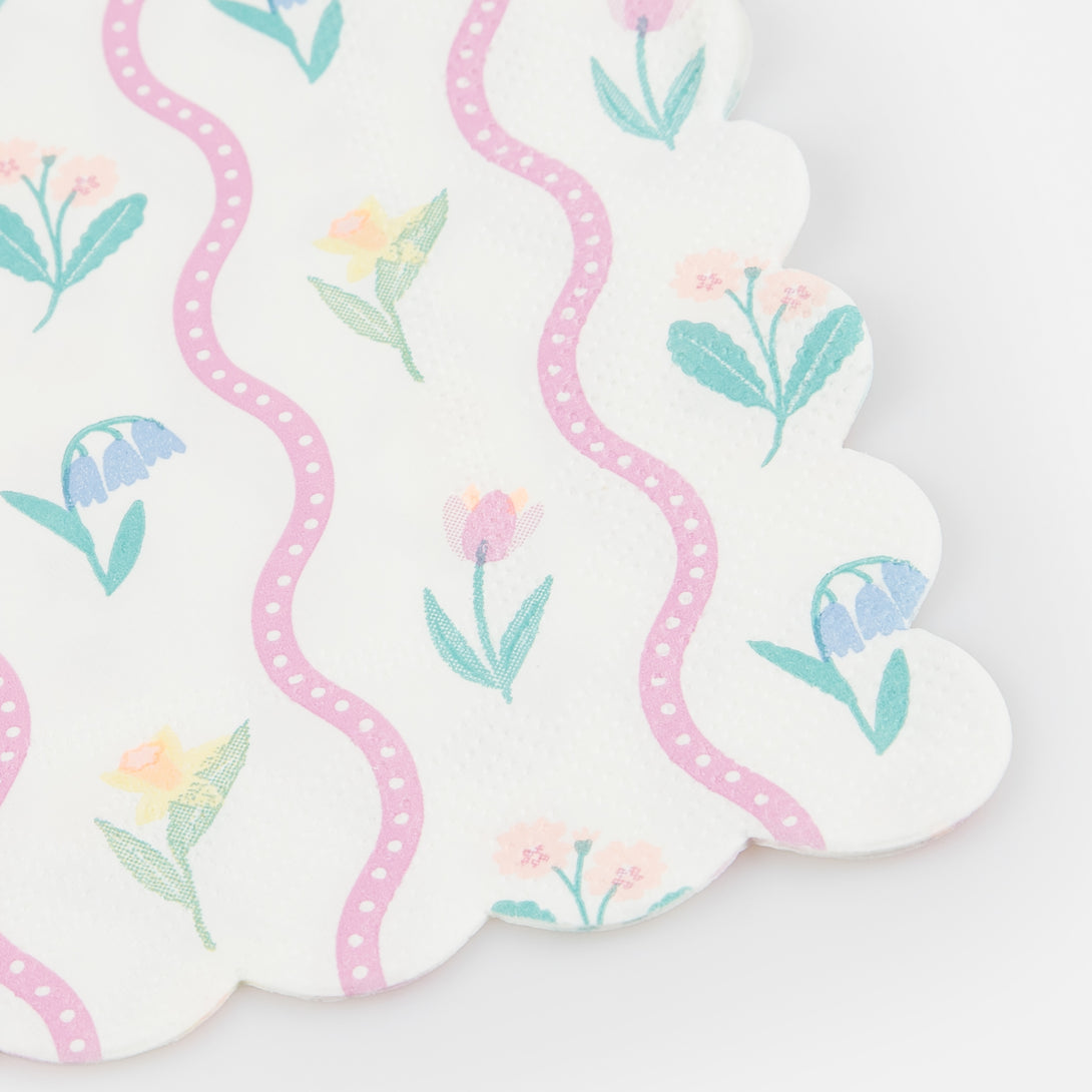 Our small napkins have floral designs in pretty pastels, perfect as garden party napkins.