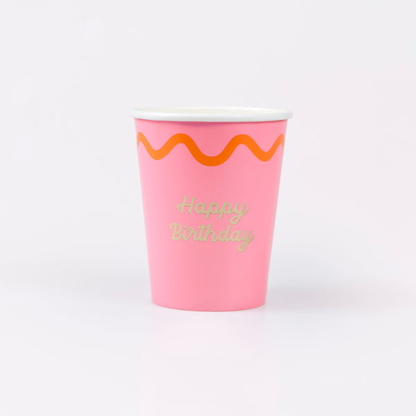 Our birthday party cups are created in eight bright colorways with a shiny gold foil Happy Birthday message, suitable for hot and cold drinks. Image4