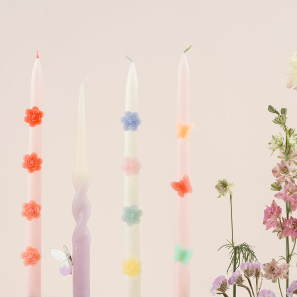 Our tall candles, in pink with colored wax butterflies, are perfect as princess party candles or fairy party candles. Image2