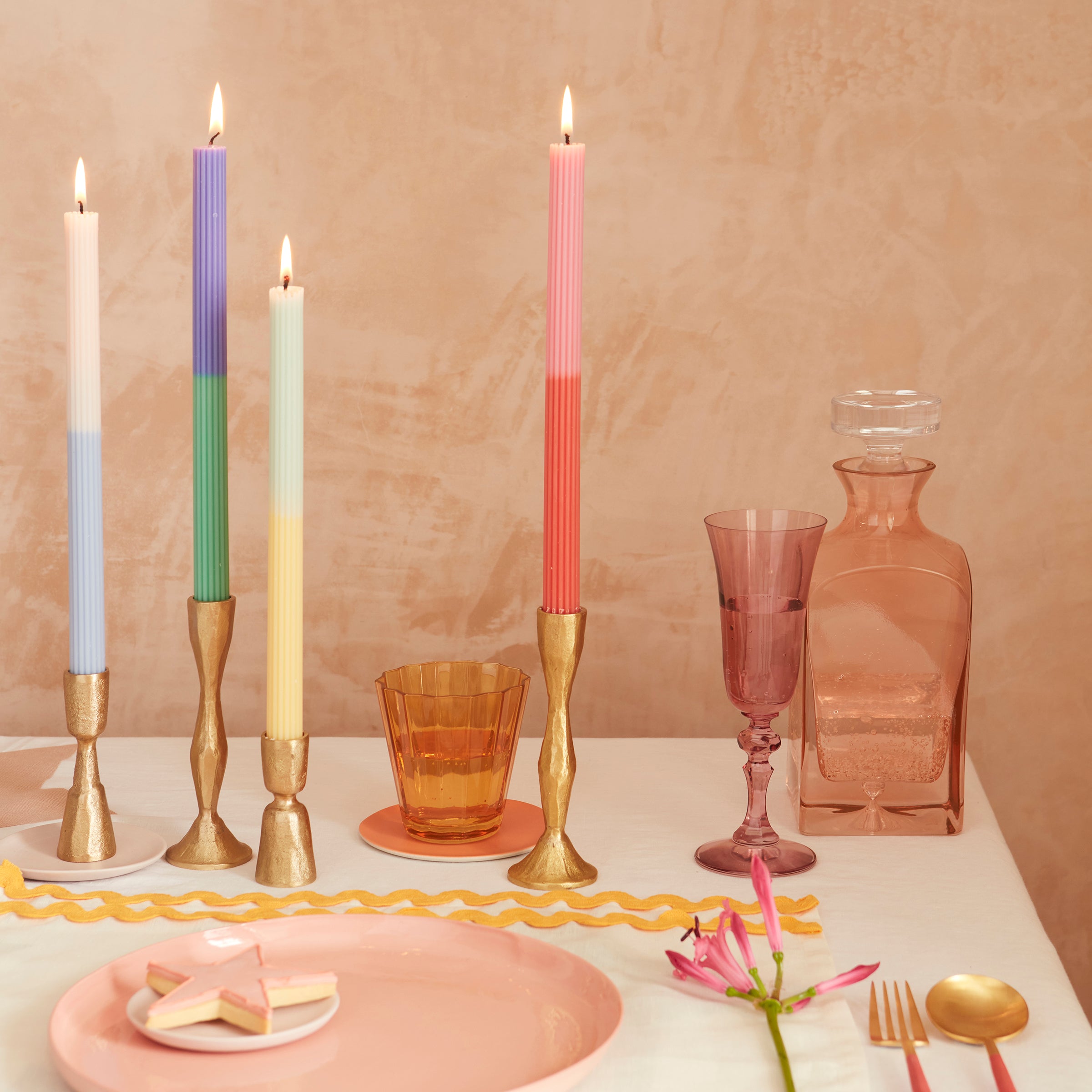 Our table candles are colorful and will look amazing as party table decorations.