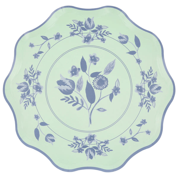 Our paper plates feature four pastel shades with cobalt blue botanical illustrations, ideal as bridal shower plates or for any grown up dinner. Image7