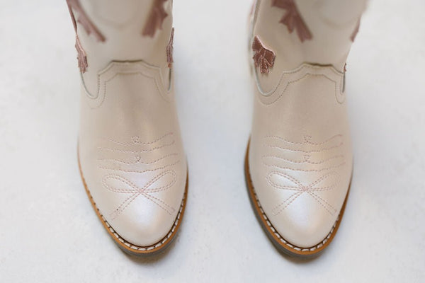 Cowgirl White + Pink Bow Boots