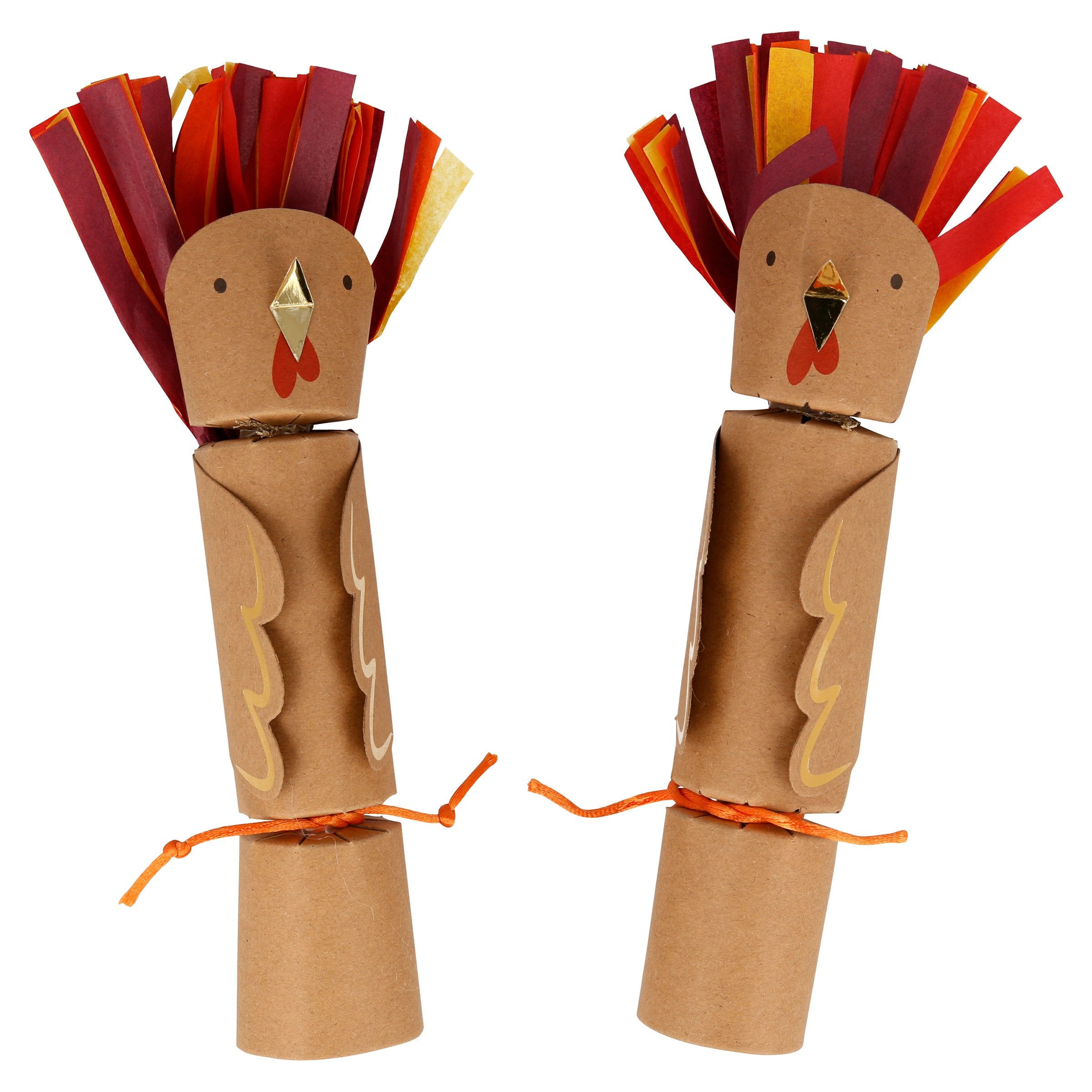 These fun turkey party crackers are perfect as Thanksgiving table decorations.