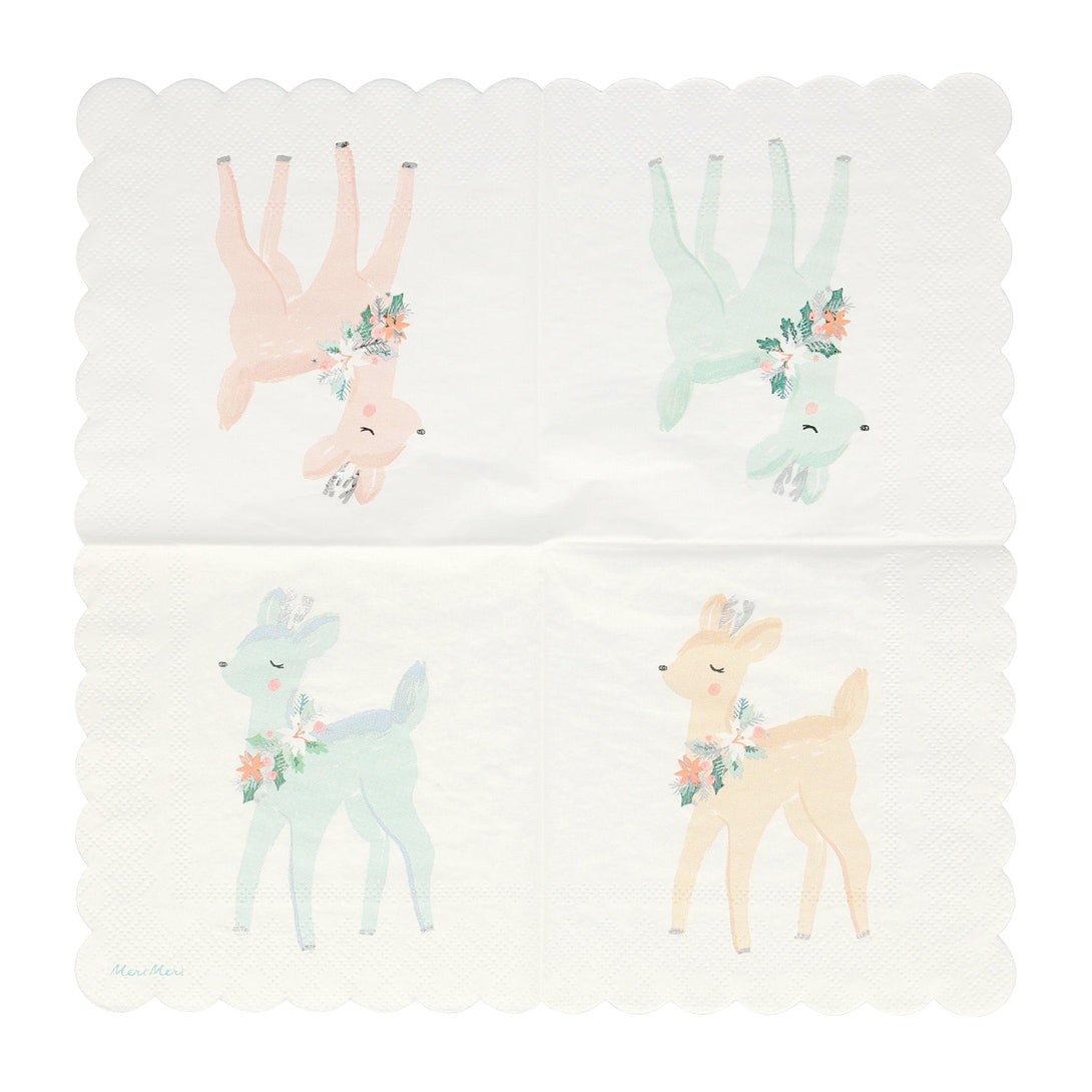 Add an adorable touch to your Christmas dinner with our decorative napkins featuring pastel reindeers.