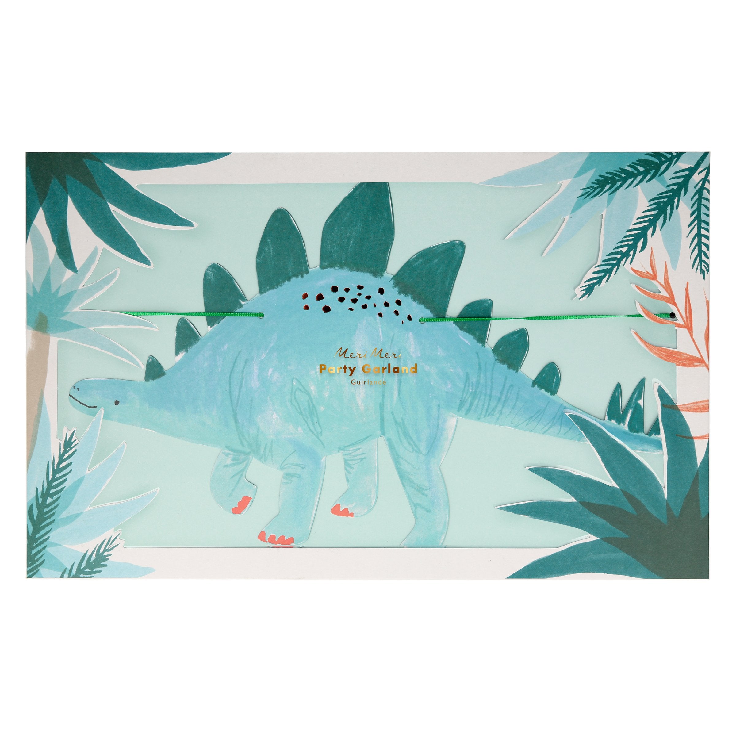 Our large garland, featuring colorful dinosaurs, is perfect for a dinosaur themed party.