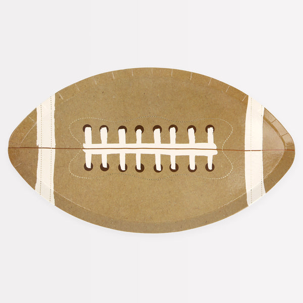 Our party plates, shaped like a football, are perfect for boys birthday party themes or girls birthday party themes.