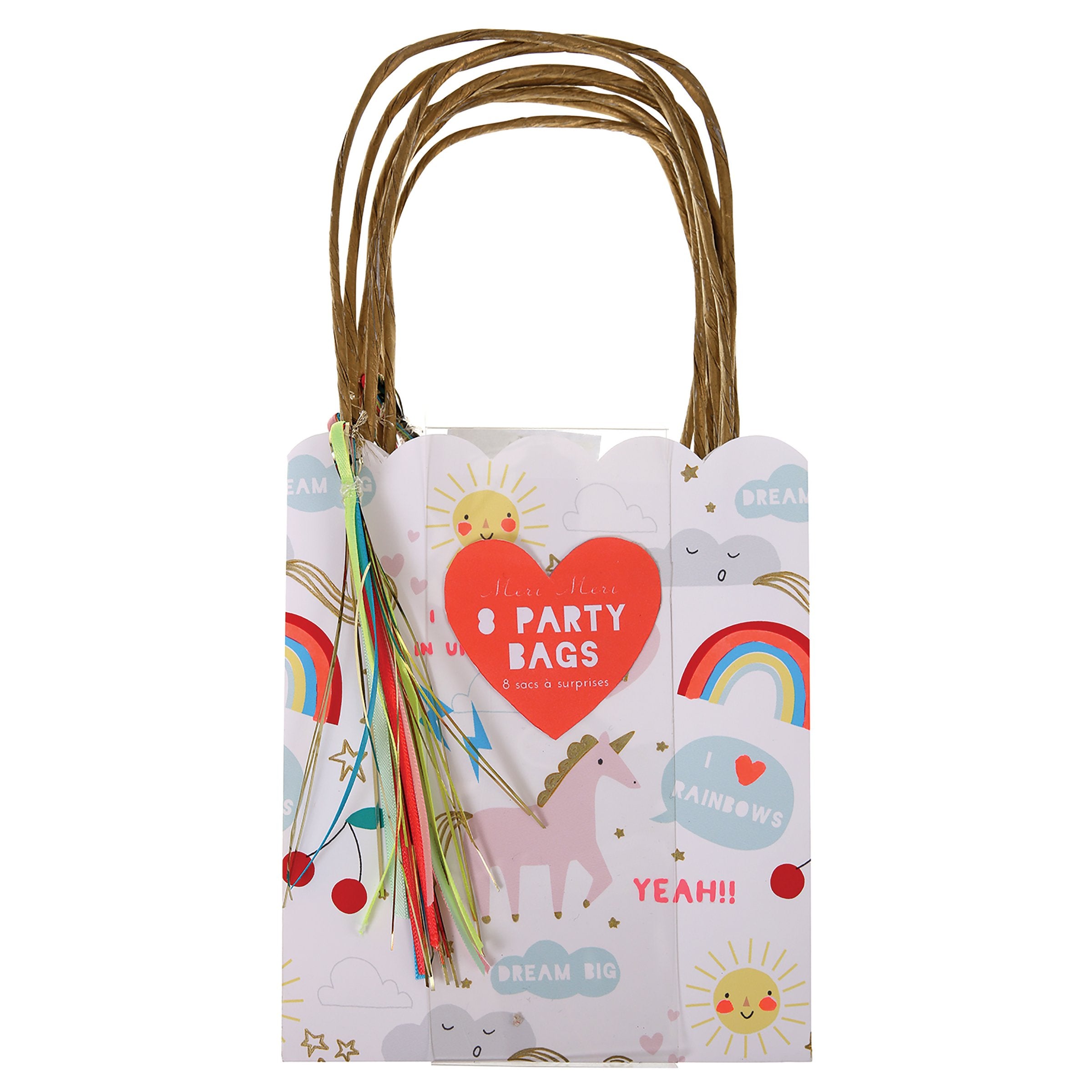These beautiful unicorn party bags have gold paper handles, gold foil detail and delightful ribbons.