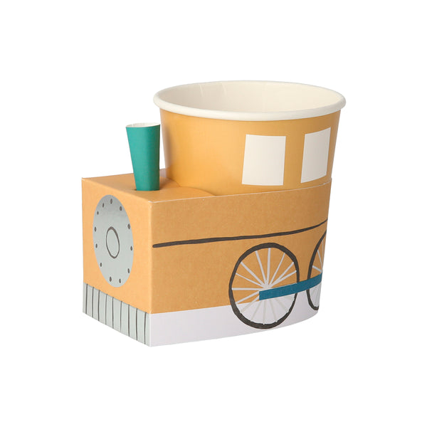 Our paper cups, in the shapes of trains, are ideal for a train party. Image5