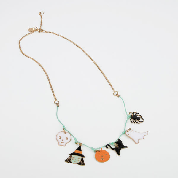 This fabulous Halloween necklace features Halloween charms.