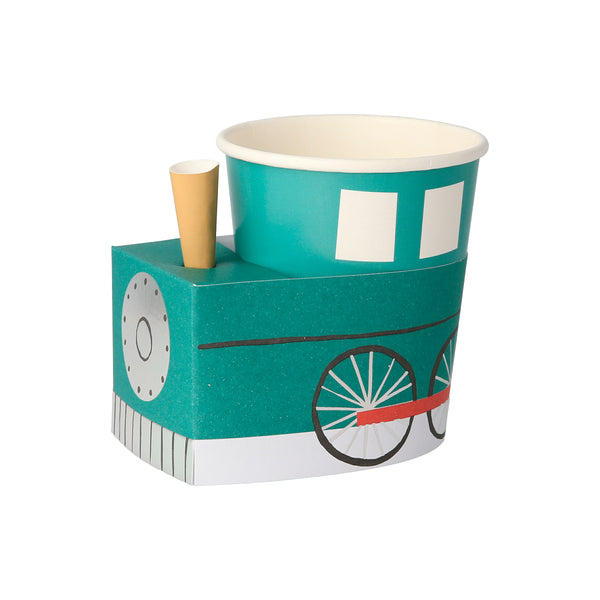 Our paper cups, in the shapes of trains, are ideal for a train party. Image4