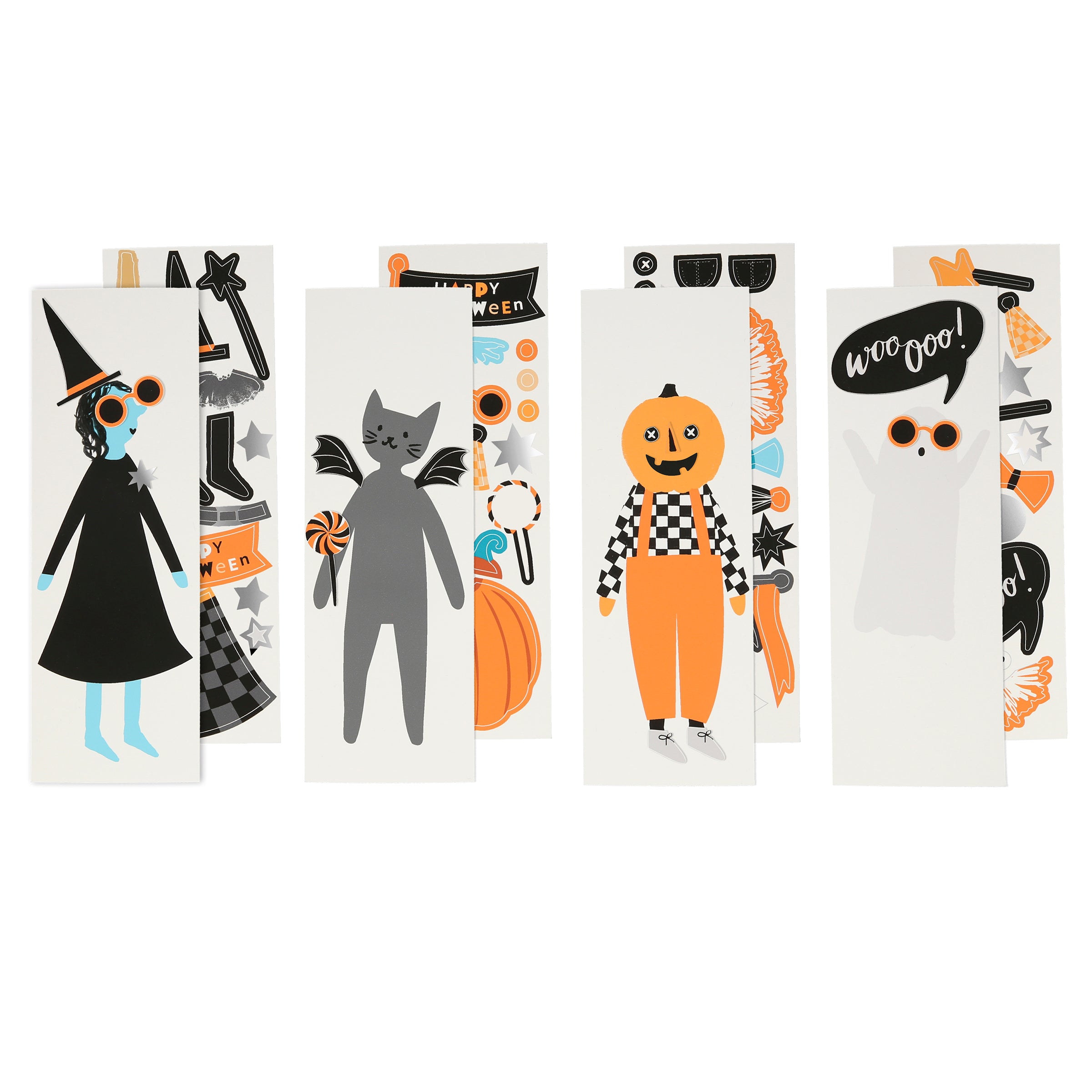 Our Halloween crackers, which includes pumpkin crackers, contain paper dolls and Halloween stickers.