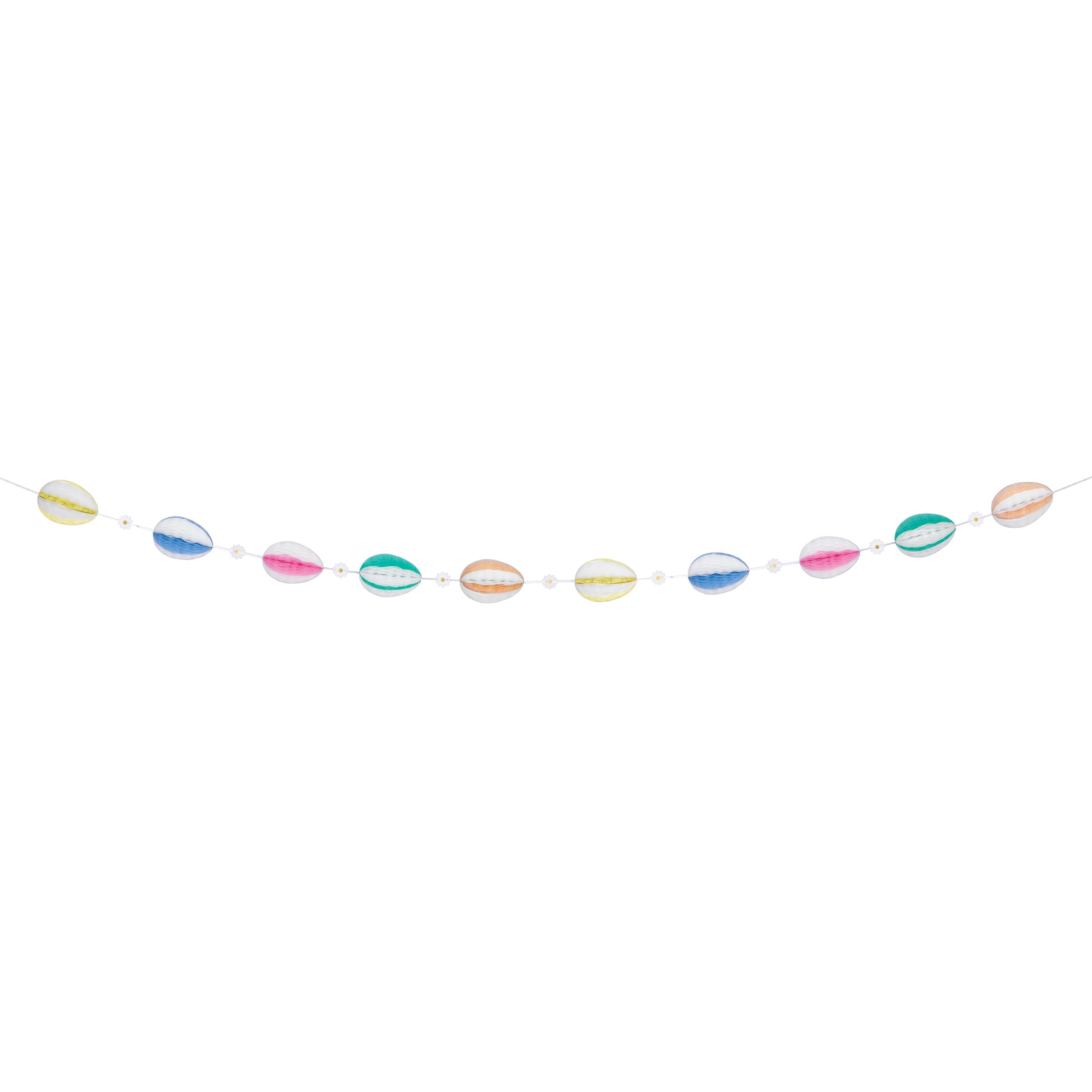 For a decorative Easter go no further than our honeycomb garland with striped Easter eggs and daisy decorations.