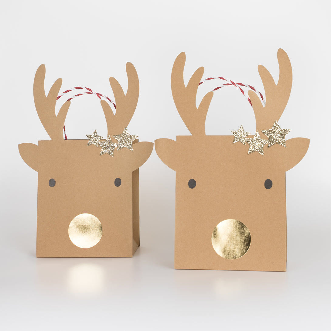 Our Christmas bags for gifts, with reindeer and stars, make luxury paper bags.