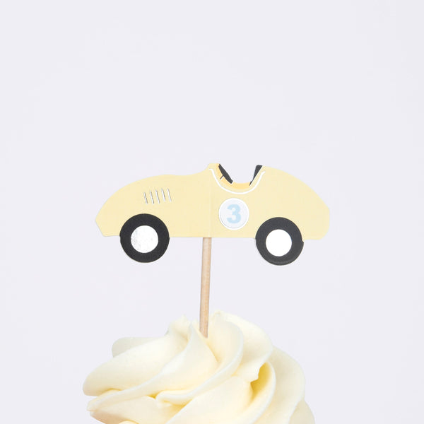 Our race car cupcakes, with car toppers and striped cupcake cases, will look amazing at a race car birthday party. Image4