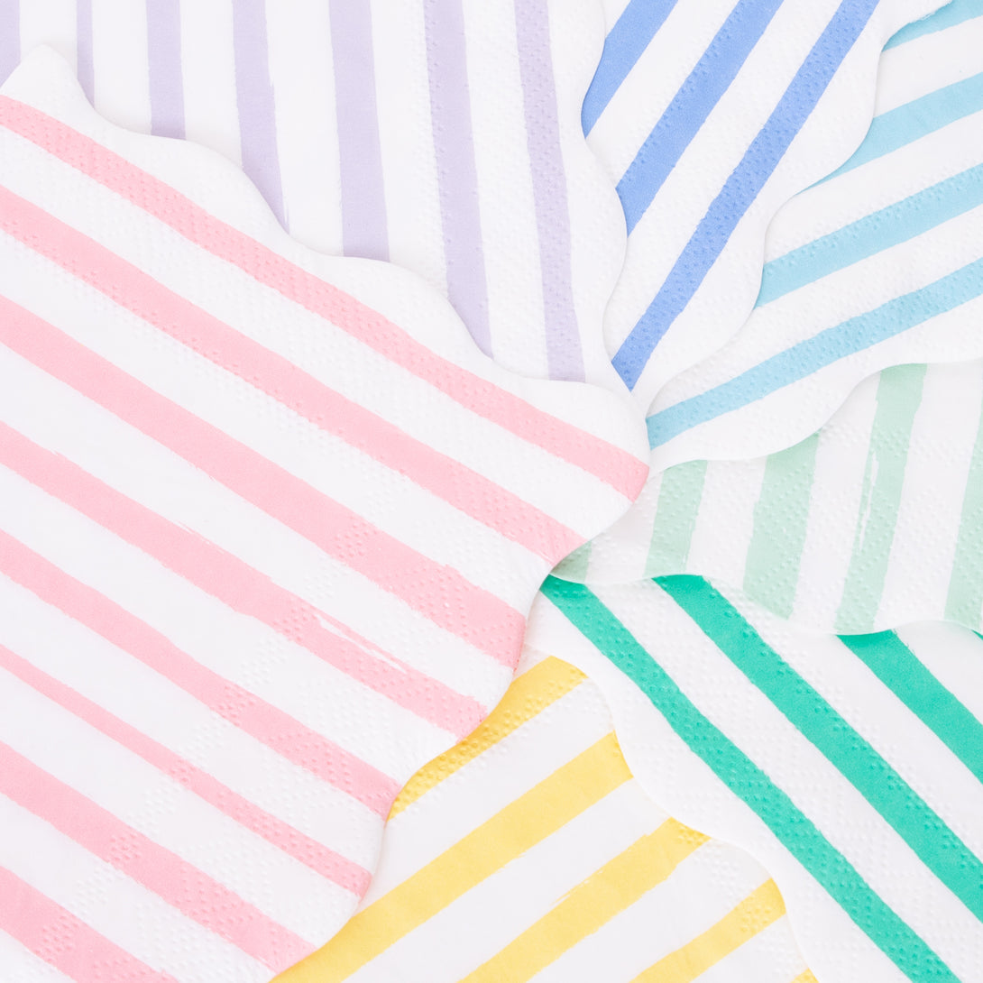 Our scalloped napkins, with bright stripes, are really stylish paper napkins.