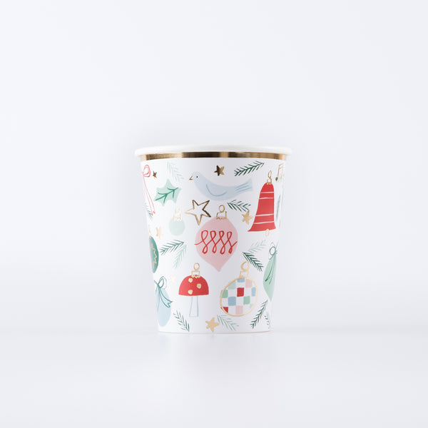 Our party cups, with traditional festive illustrations, are perfect for Christmas drinks.