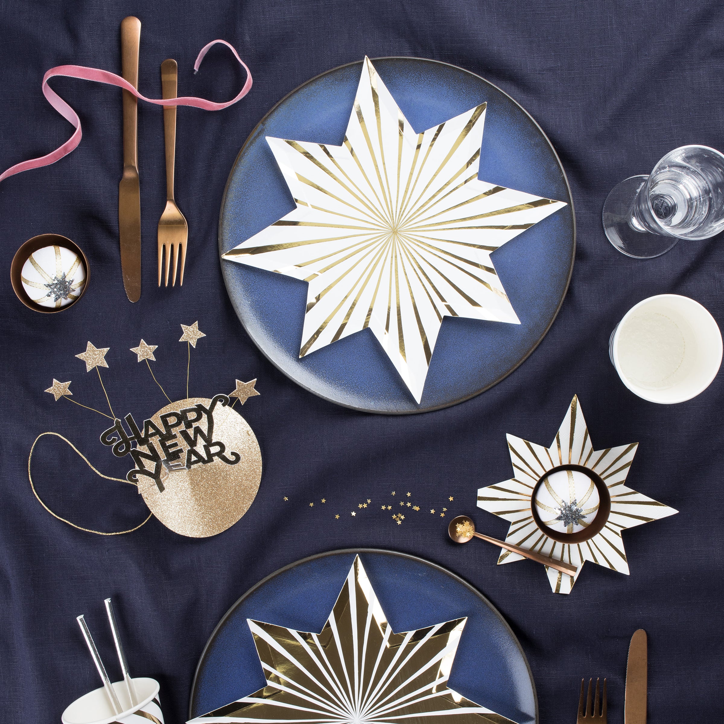 Our shiny gold foil star-shaped plates work beautifully as Christmas plates.