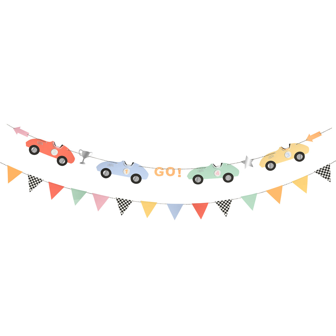 Our paper garland featuring classic race cars is perfect for a boys birthday party.