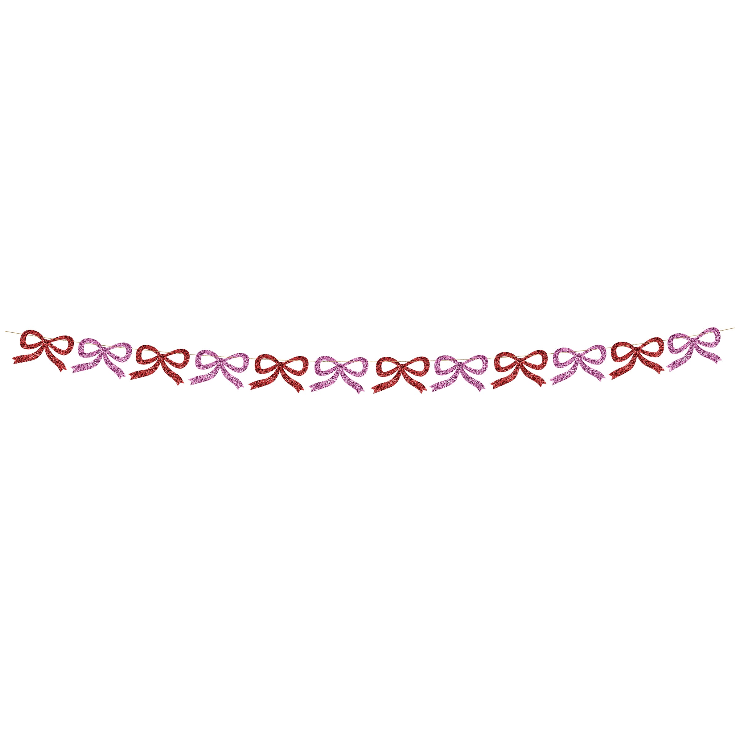 Our Christmas garland is crafted with red and pink glitter fabric bows, perfect for a Christmas wall decoration or Christmas table decoration.