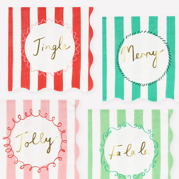 Our party napkins, with stripes, make the ideal Christmas table decorations.