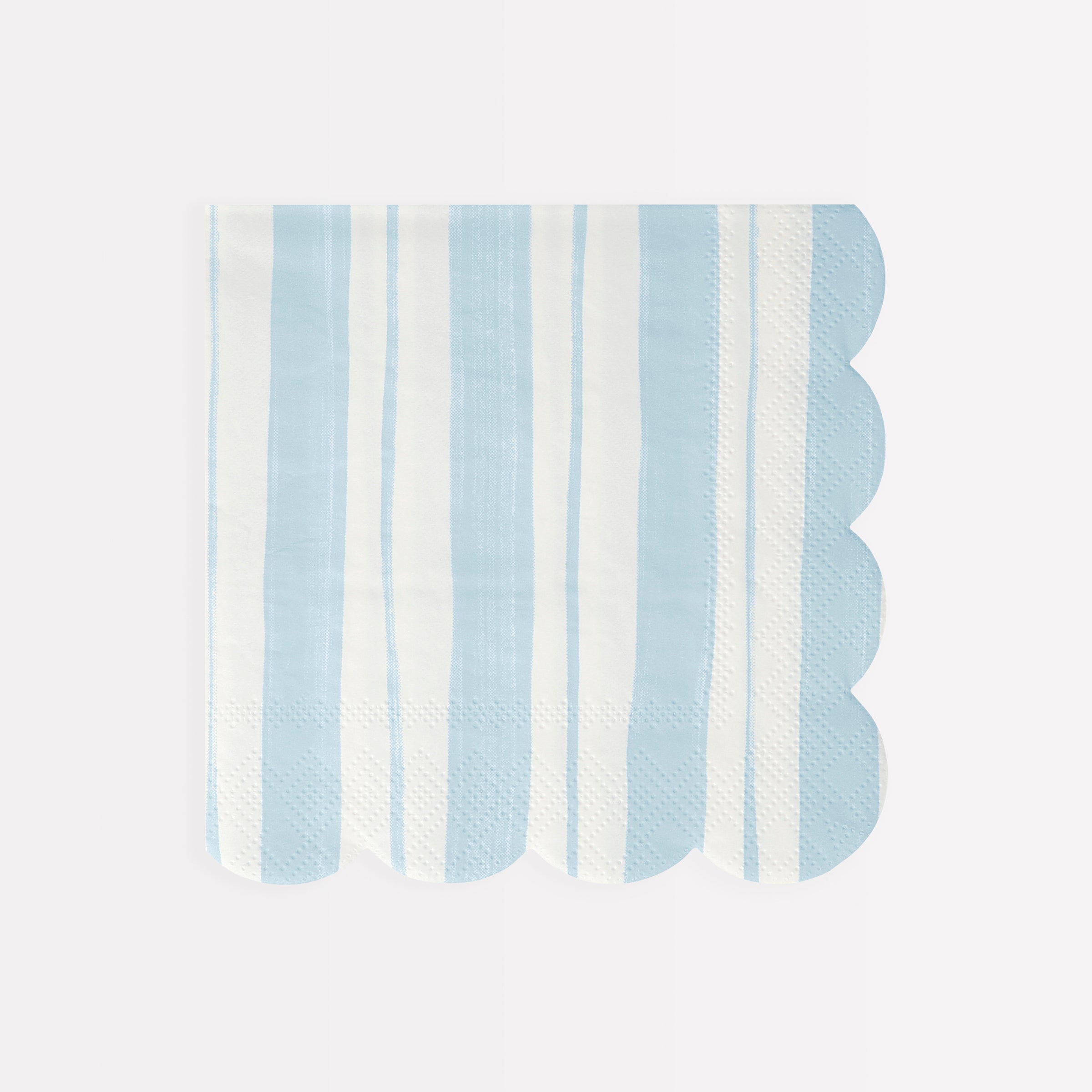 Our party napkins feature a striped ticking design in blue, pink and green.