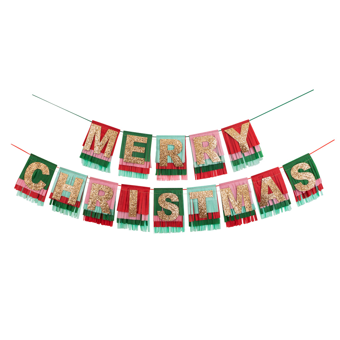 Our Christmas table set includes colorful fun items including crackers, party hats, coloring placemats and a Christmas garland.