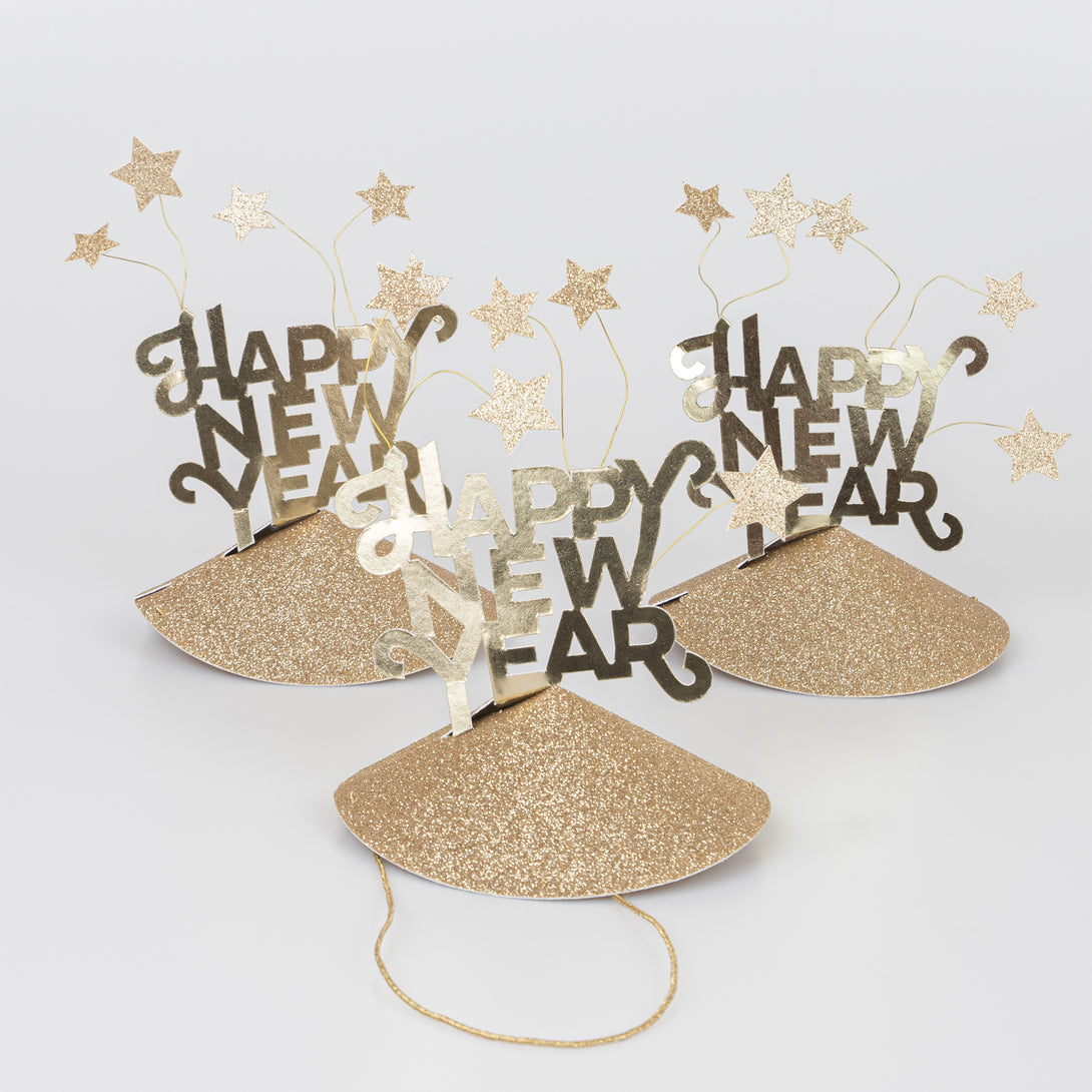 Make your New Years Eve party look stunning with our gold plates, gold napkins, gold cups, party hats, a party garland and surprise balls.