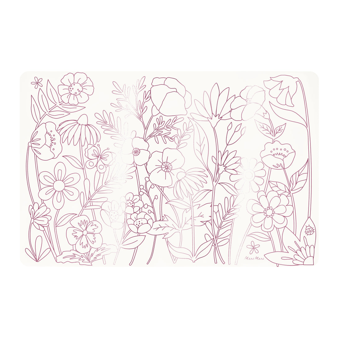 Our coloring placemats with pink foil butterfly and flower illustrations are perfect for a princess party or butterfly party.