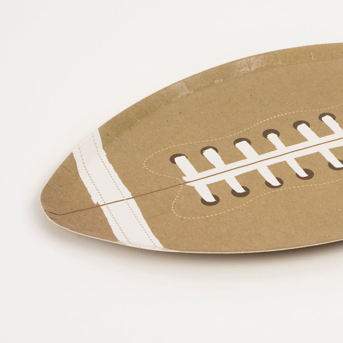 Our party plates, shaped like a football, are perfect for boys birthday party themes or girls birthday party themes.