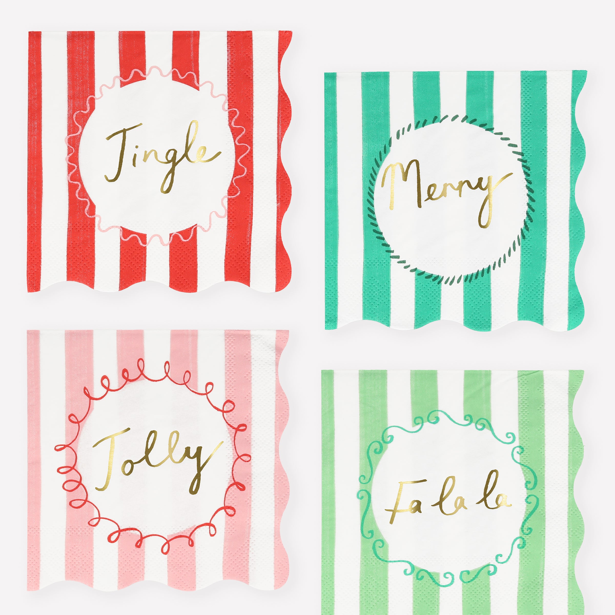 Our party napkins, with festive stripes, make wonderful Christmas table decorations.