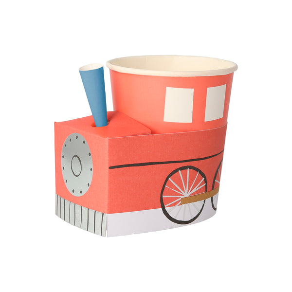 Our paper cups, in the shapes of trains, are ideal for a train party. Image7