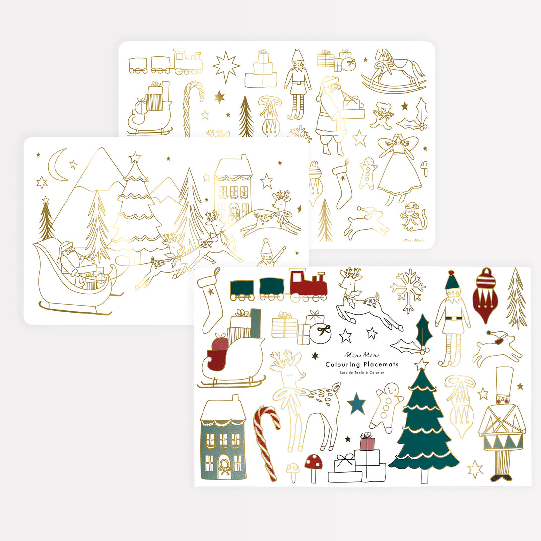 Our special Christmas set for the kids includes Christmas plates, cups and napkins, temporary tattoos and a festive paper garland.