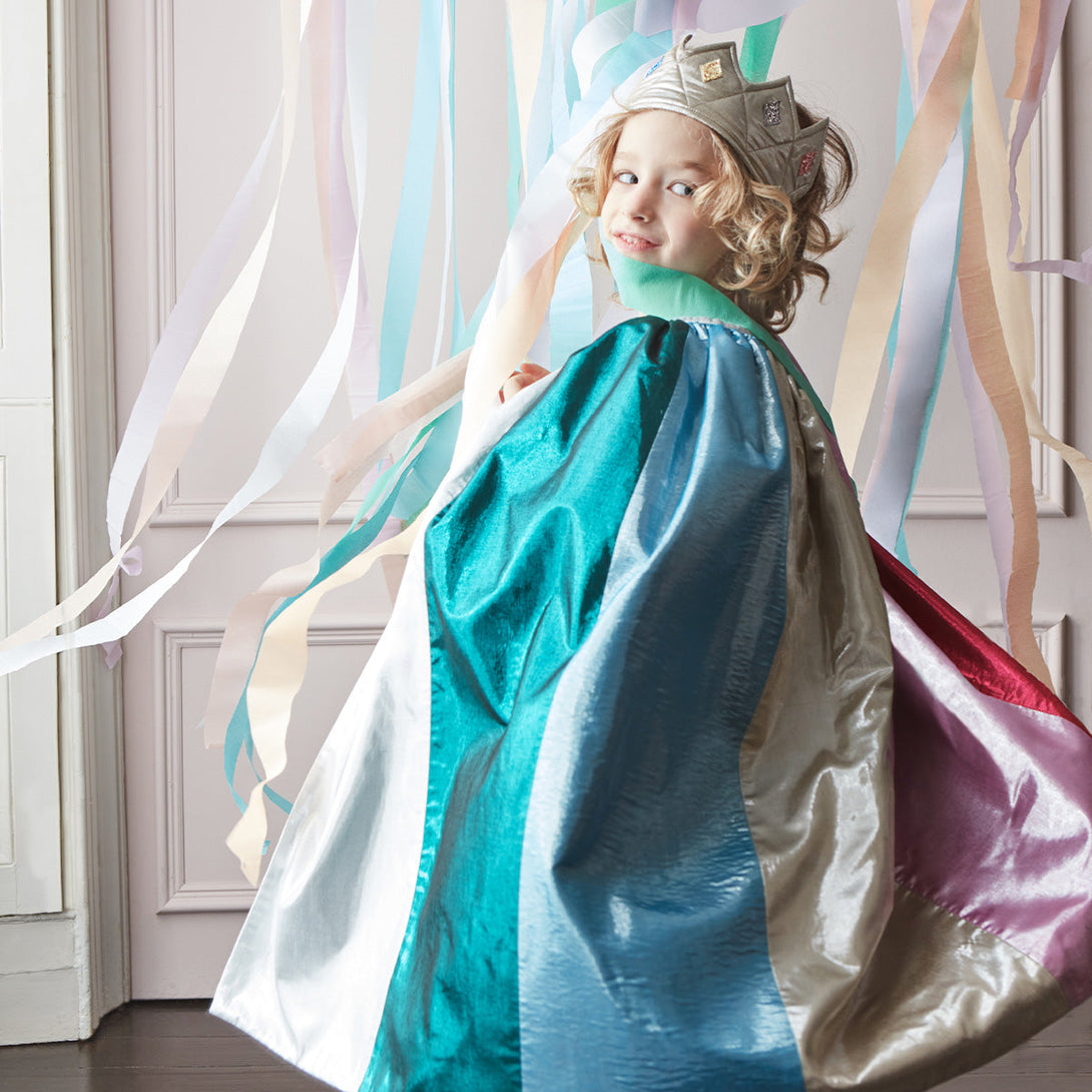 Our lamé metallic fabric cape in 6 colors is perfect for dress up for kids.