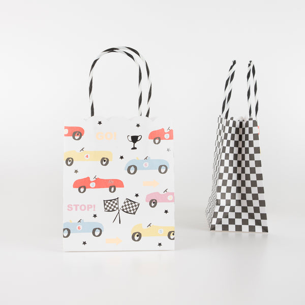 These colorful race car paper bags are great to fill with party favors for a race car birthday party. Image2