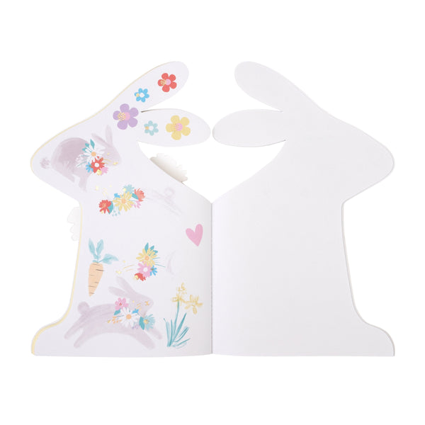 This bunny sticker books has 38 pages in total, with 32 colored pages, and 6 pages of springtime stickers and alphabet letters. Image9