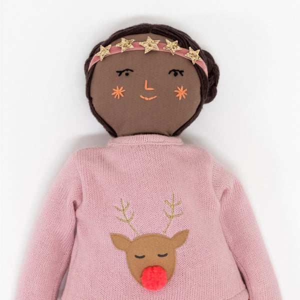 Our Christmas doll comes wearing wonderful doll clothing, including a reindeer sweatshirt. Image2