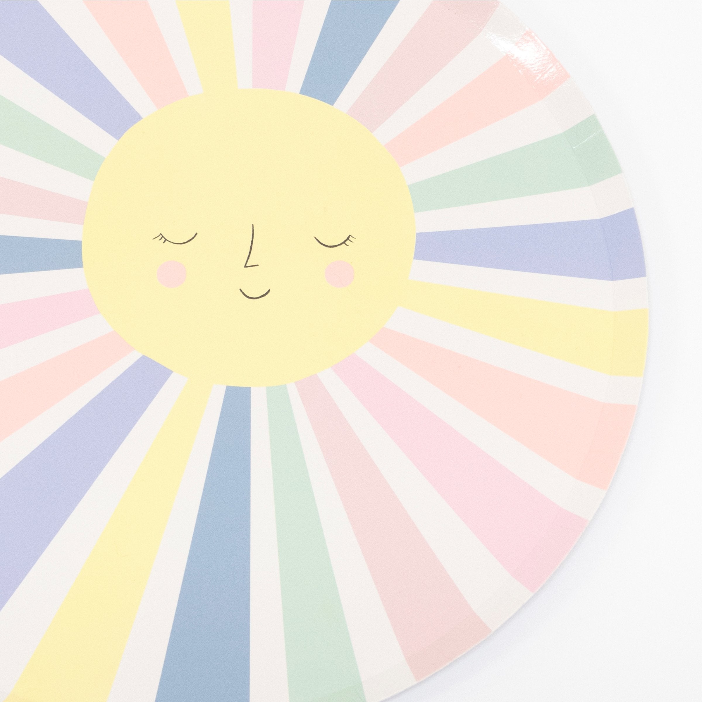 Fill your party with joy and cheer with these colorful smiling sun party plates.