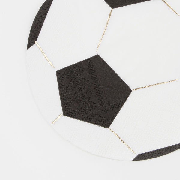 Our paper napkins are cut into the shape of a soccer ball with fabulous gold foil details. Image3