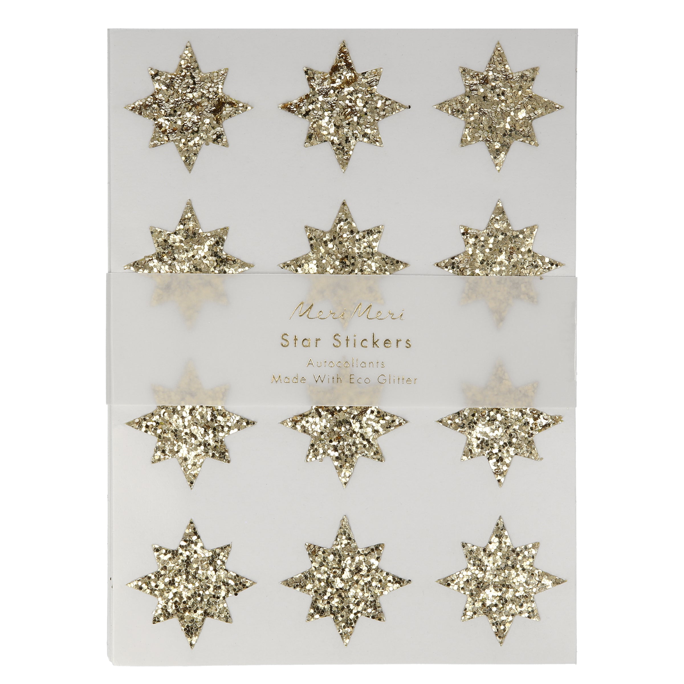 These fabulous glitter stickers, crafted with ECO platinum gold glitter, are in the shape of a eight point stylish star.