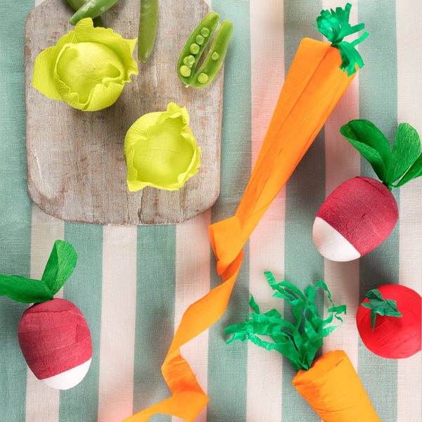 Give your party guests a surprise with our vegetable party favors filled with friendship bracelets, stickers, jokes and a party hat. Image2