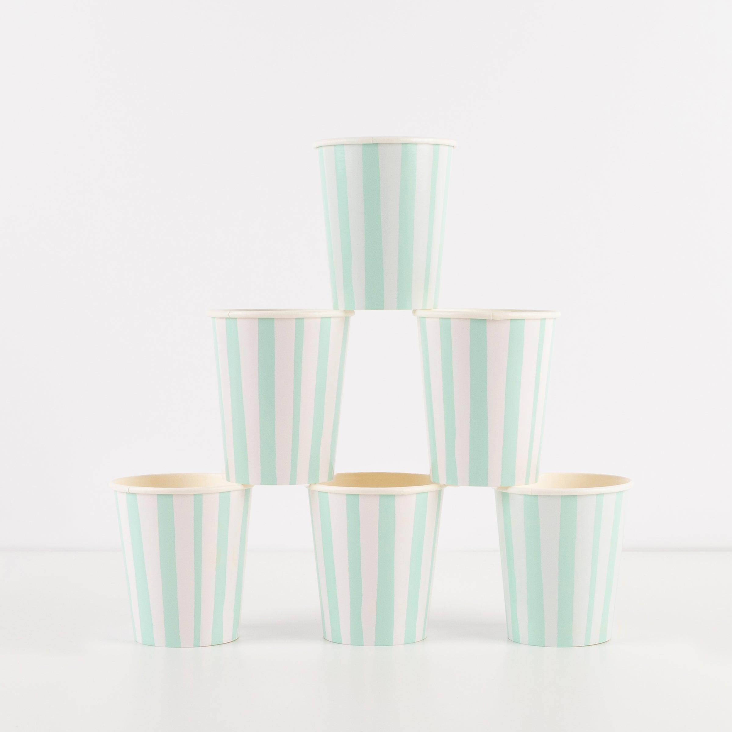 Our party cups, mint striped cups, are ideal to add to your birthday party supplies.