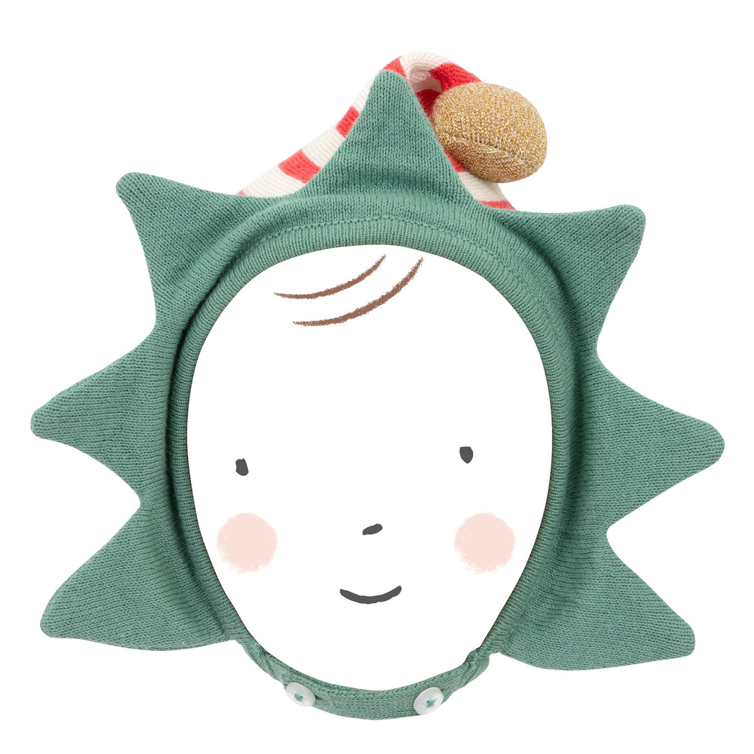 This organic cotton baby bonnet, with elf ears, is perfect as a baby Xmas outfit.