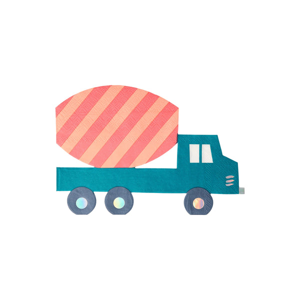 Our construction party supplies include paper plates, a 3D garland, cups, napkins, hats and a cupcake kit. Image1