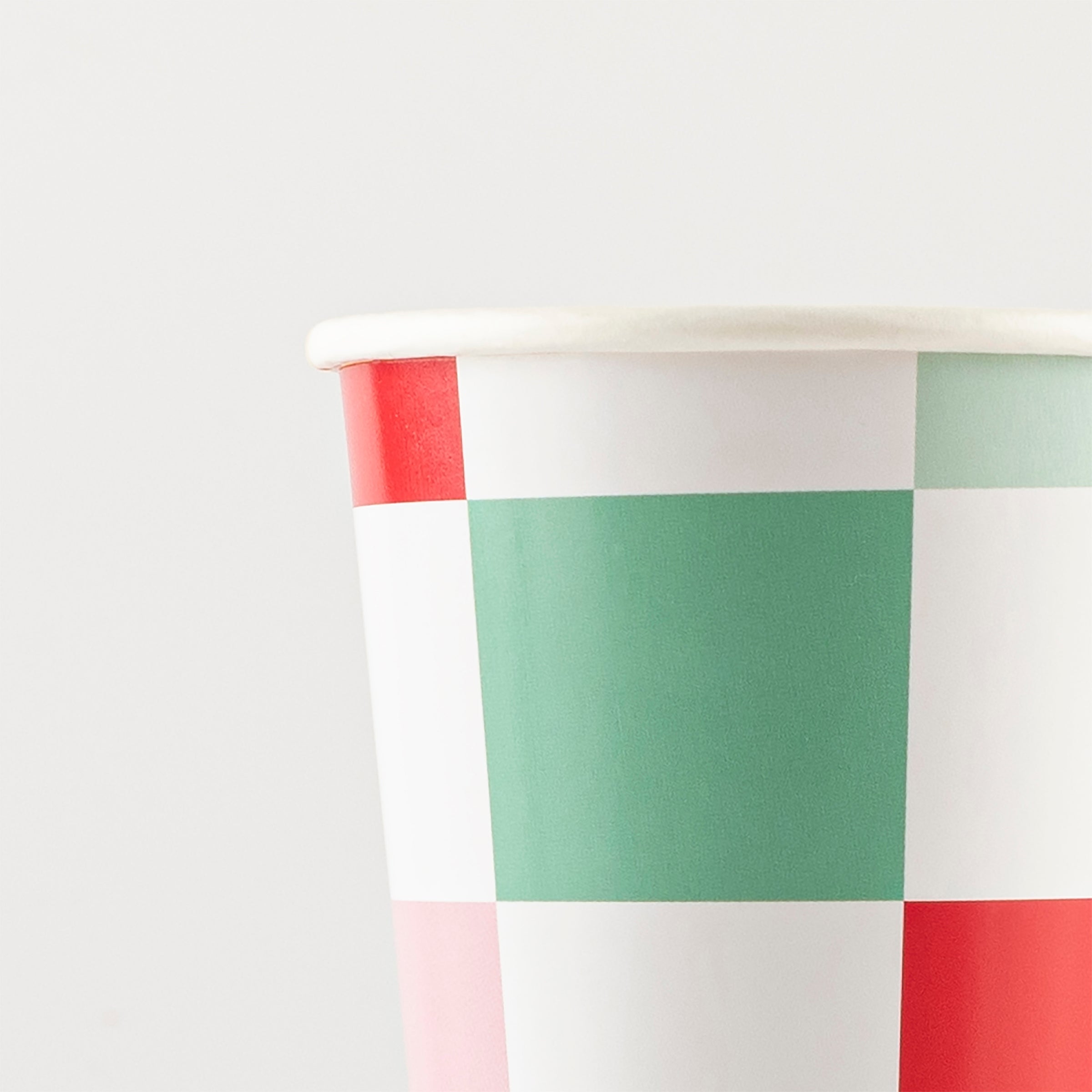Our party cups, with colorful checks, are perfect for Christmas cocktails.
