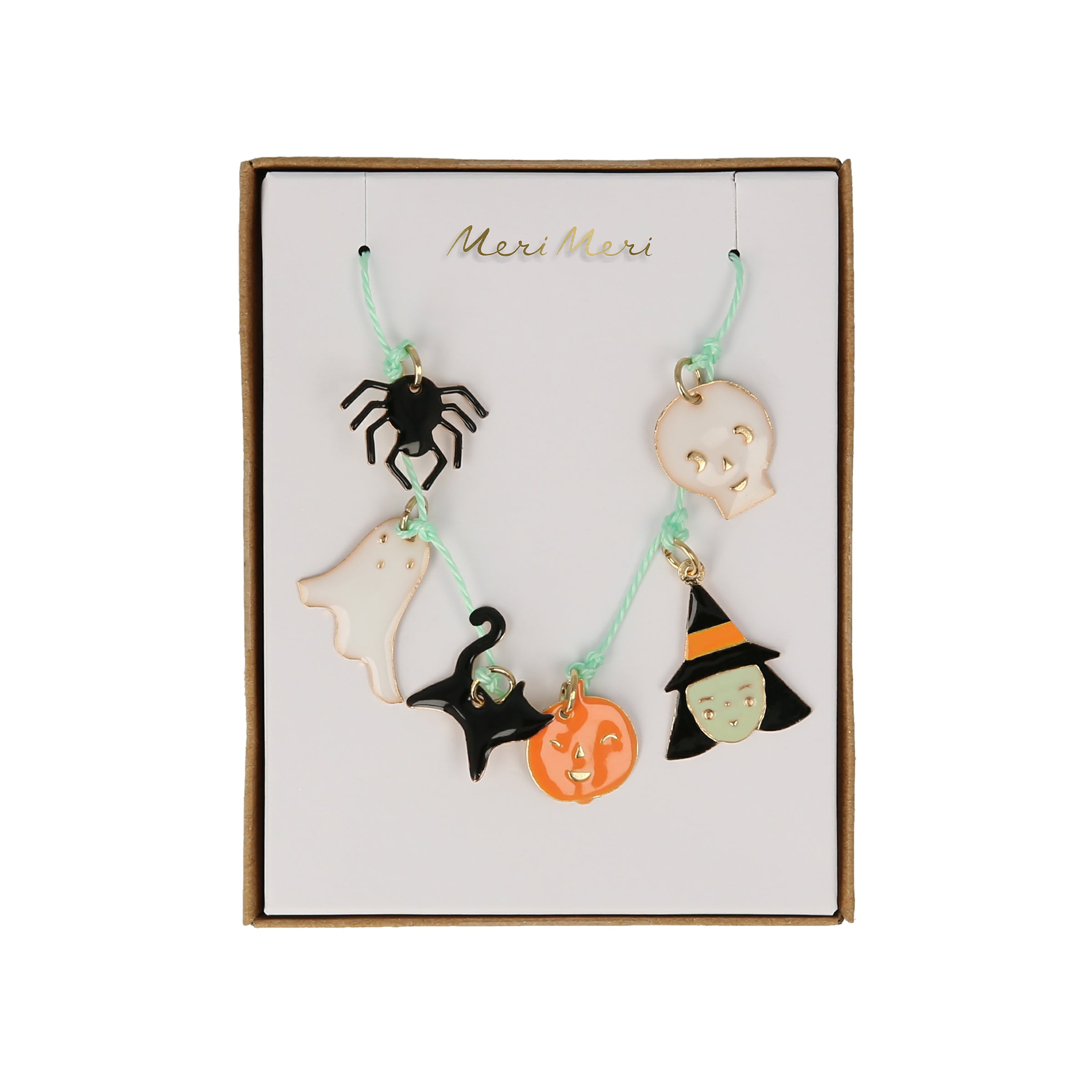 This fabulous Halloween necklace features Halloween charms.