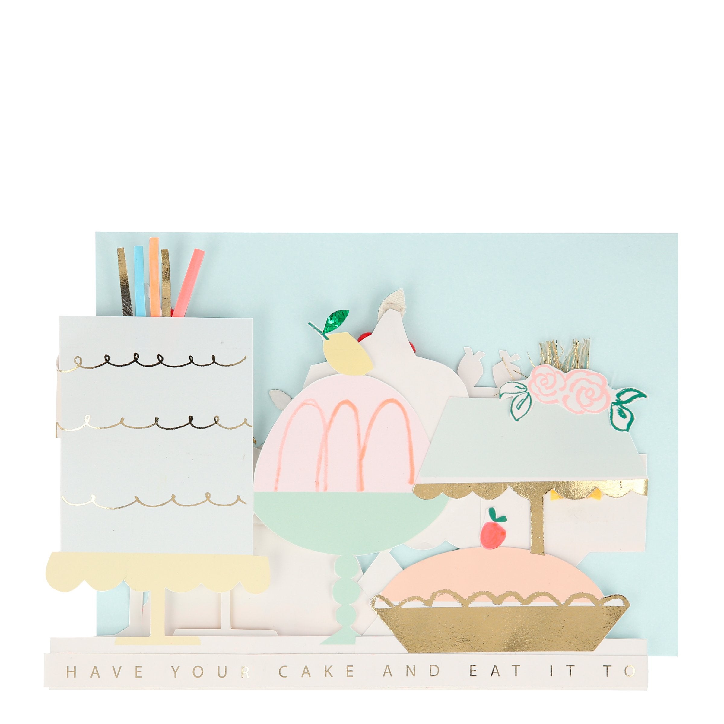 Our 3D birthday card features cakes with pompom embellishments.