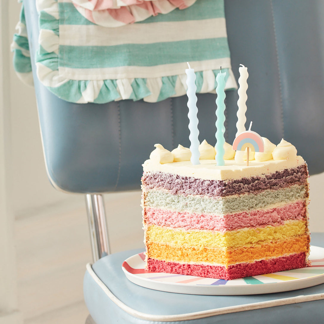 Our rainbow candles are perfect for a rainbow birthday party or baby shower cake decorations.