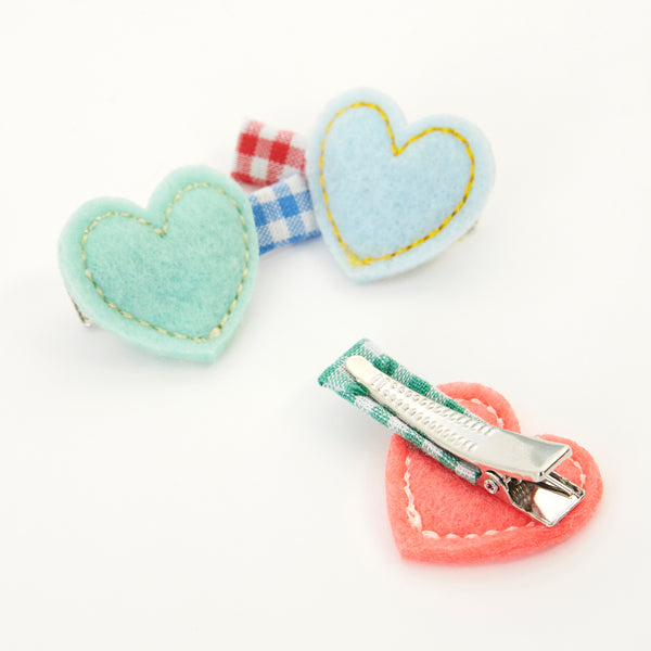 Our hair accessories for kids set includes colorful hearts and gingham ribbons, perfect for Valentine's Day gifts for kids. Image4