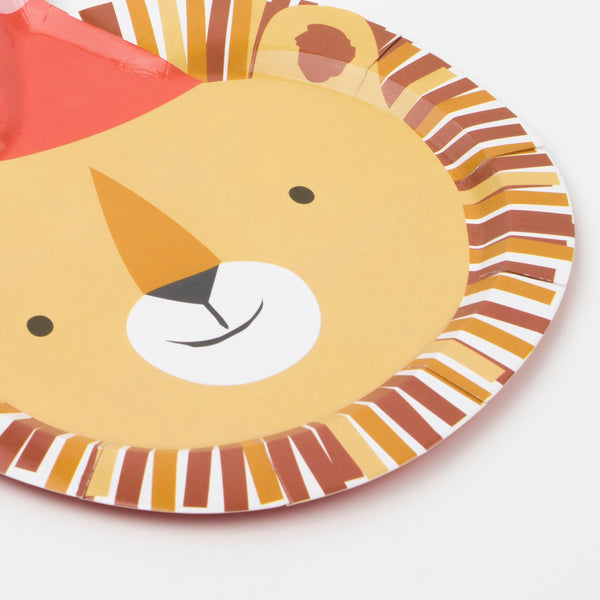 These kids party plates feature a bear plate, monkey plates, tiger plates and lion plates with pom poms. Image3